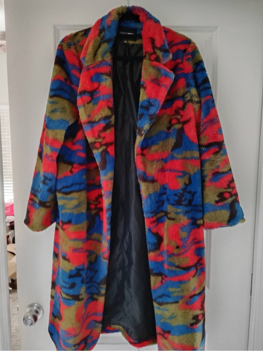 Fashion Nova Multicolor Faux Fur Long Coat - Red/Blue/Green/Black